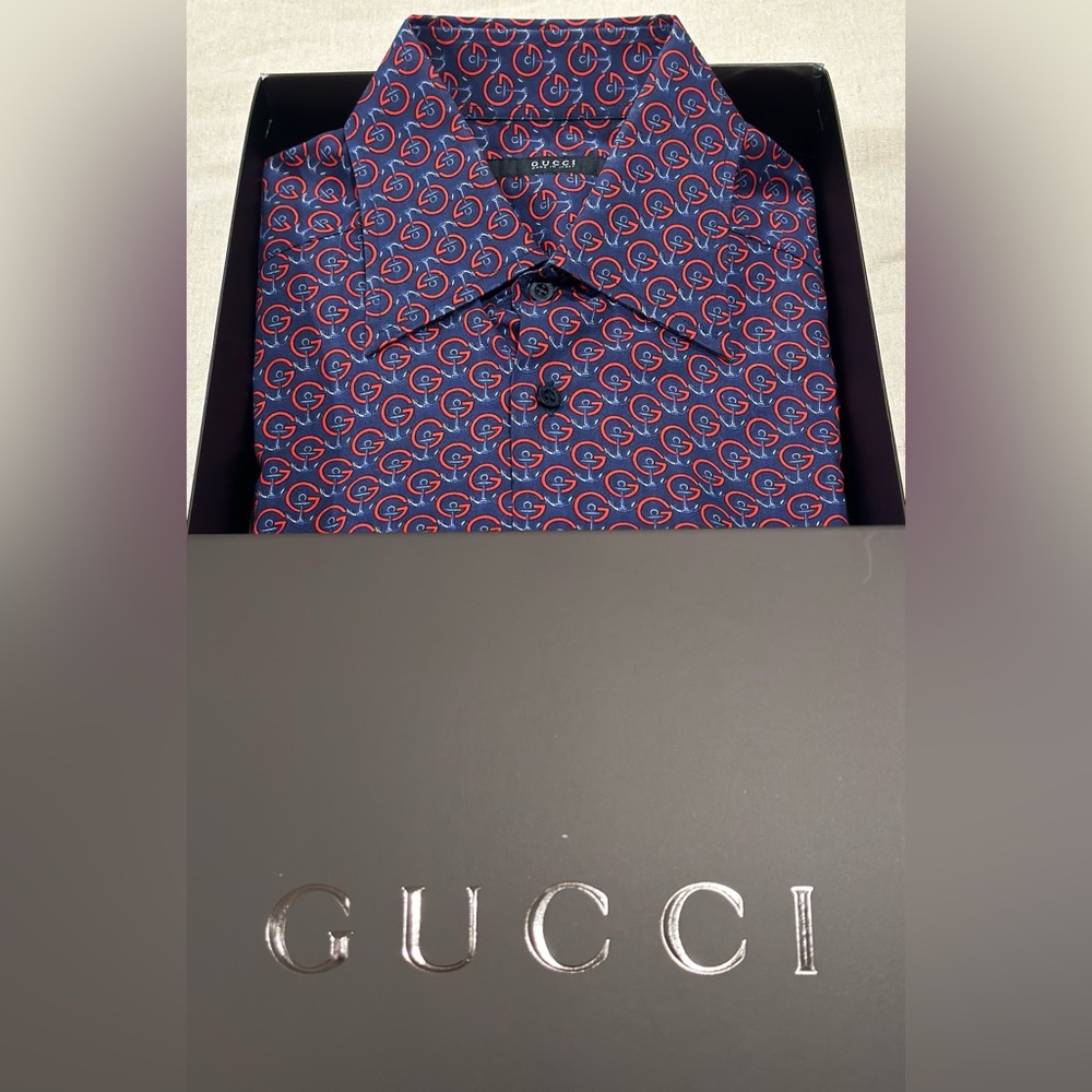 Vintage Gucci GG and anchor printed long sleeve shirt.